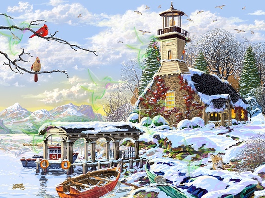  483 Winter Blanket Lighthouse 
